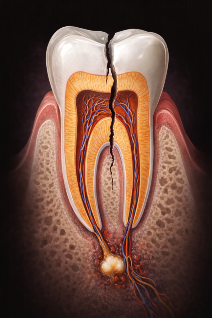 그림 4. 수직 치근 파절 (Vertical root fracture, Split tooth)